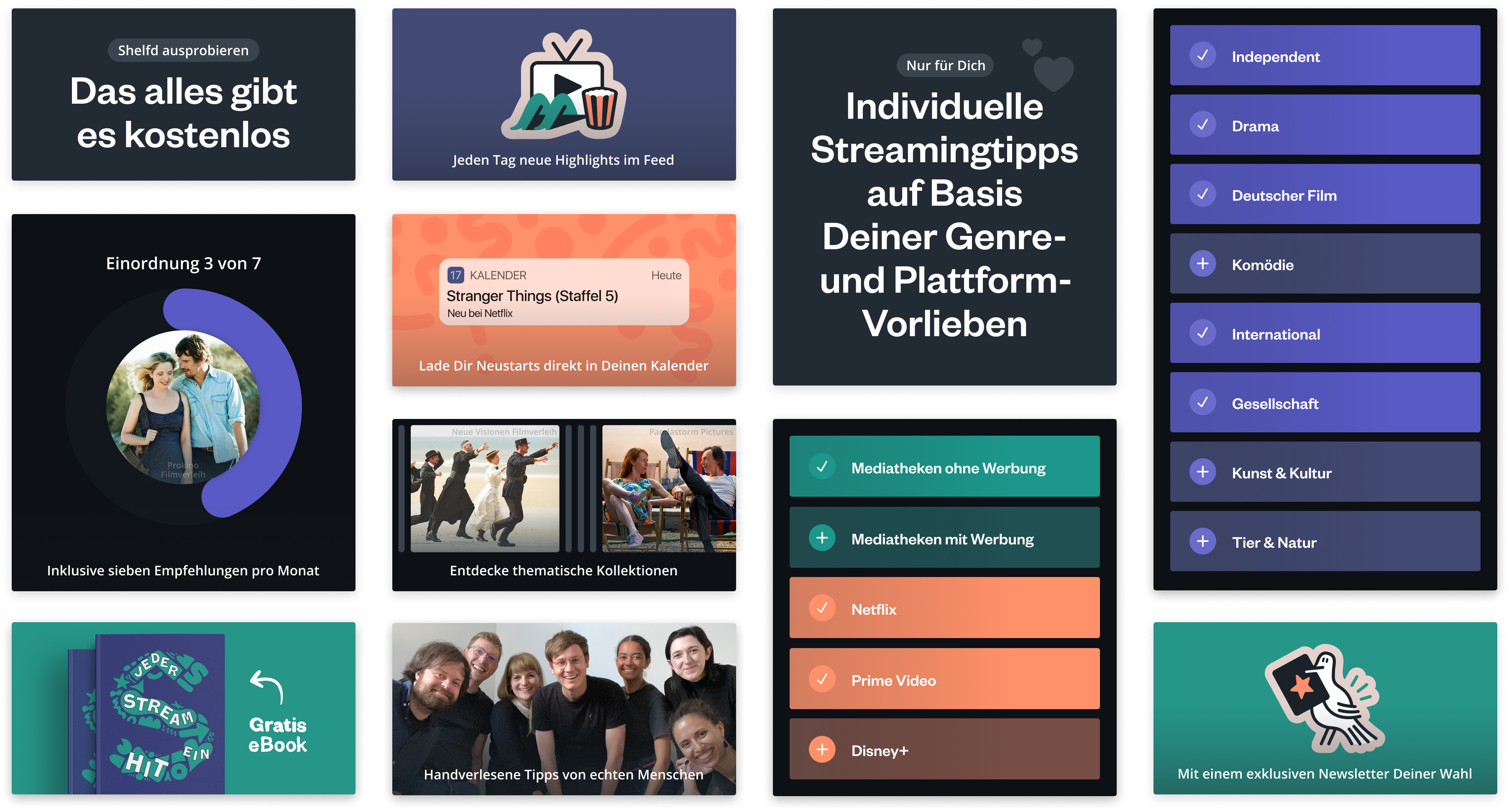 Das ist alles gibt es kostenlos von Shelfd: Personalisierte Empfehlungen auf Basis Deiner Genre- und Plattform-Vorlieben, tägliche Updates im Feed, Abo von einem exklusiven Newsletter, Gratis eBook „Jeder Stream ein Hit“ uvm.